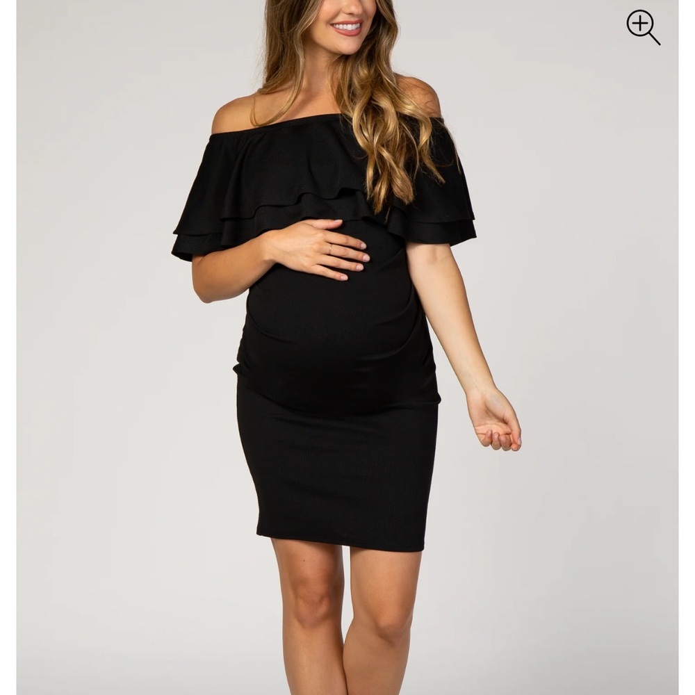 Pinkblush Black Off Shoulder Ruched Maternity Dress